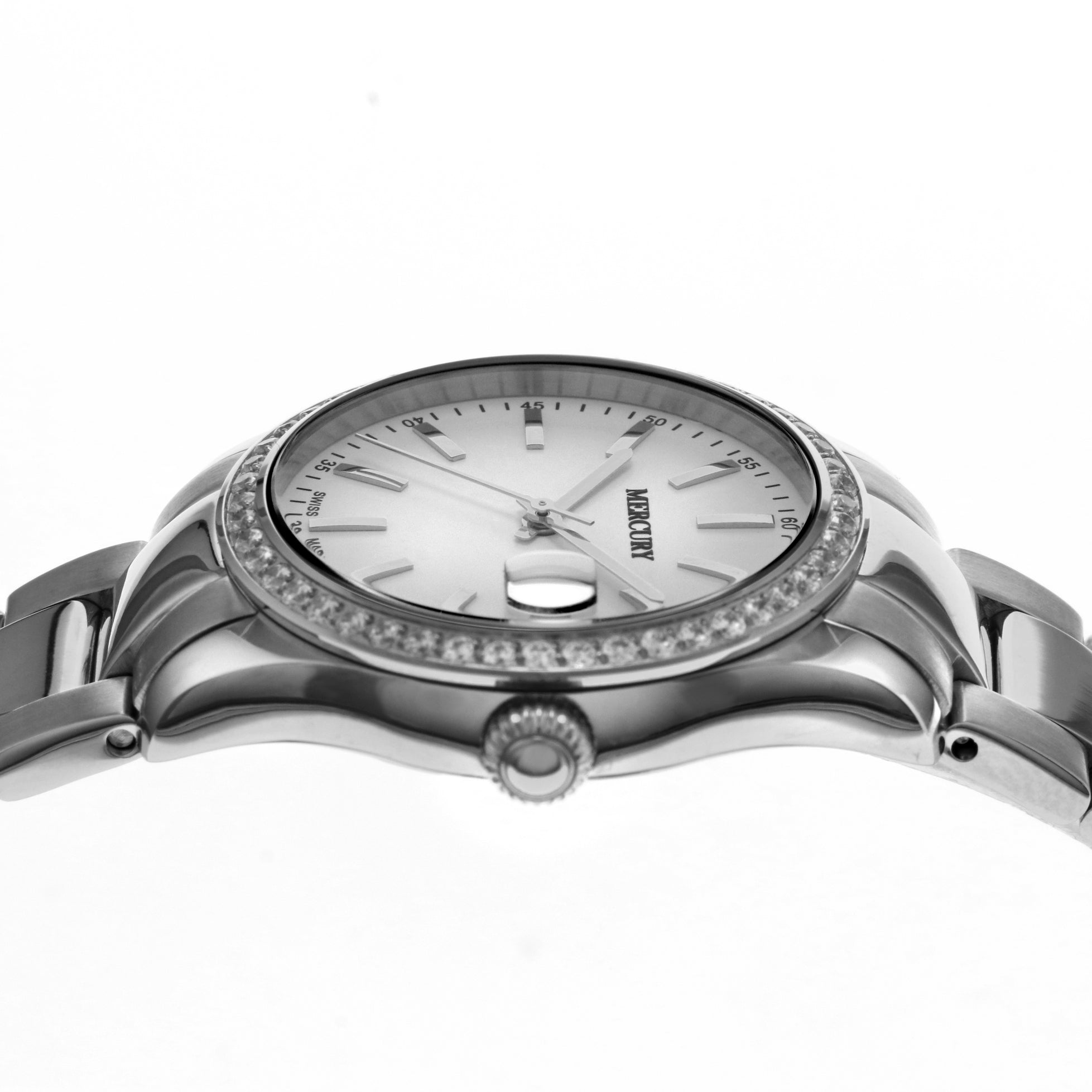 ساعة ميركوري النسائية السويسرية بحركة كوارتز ولون مينا أبيض - MER-0035