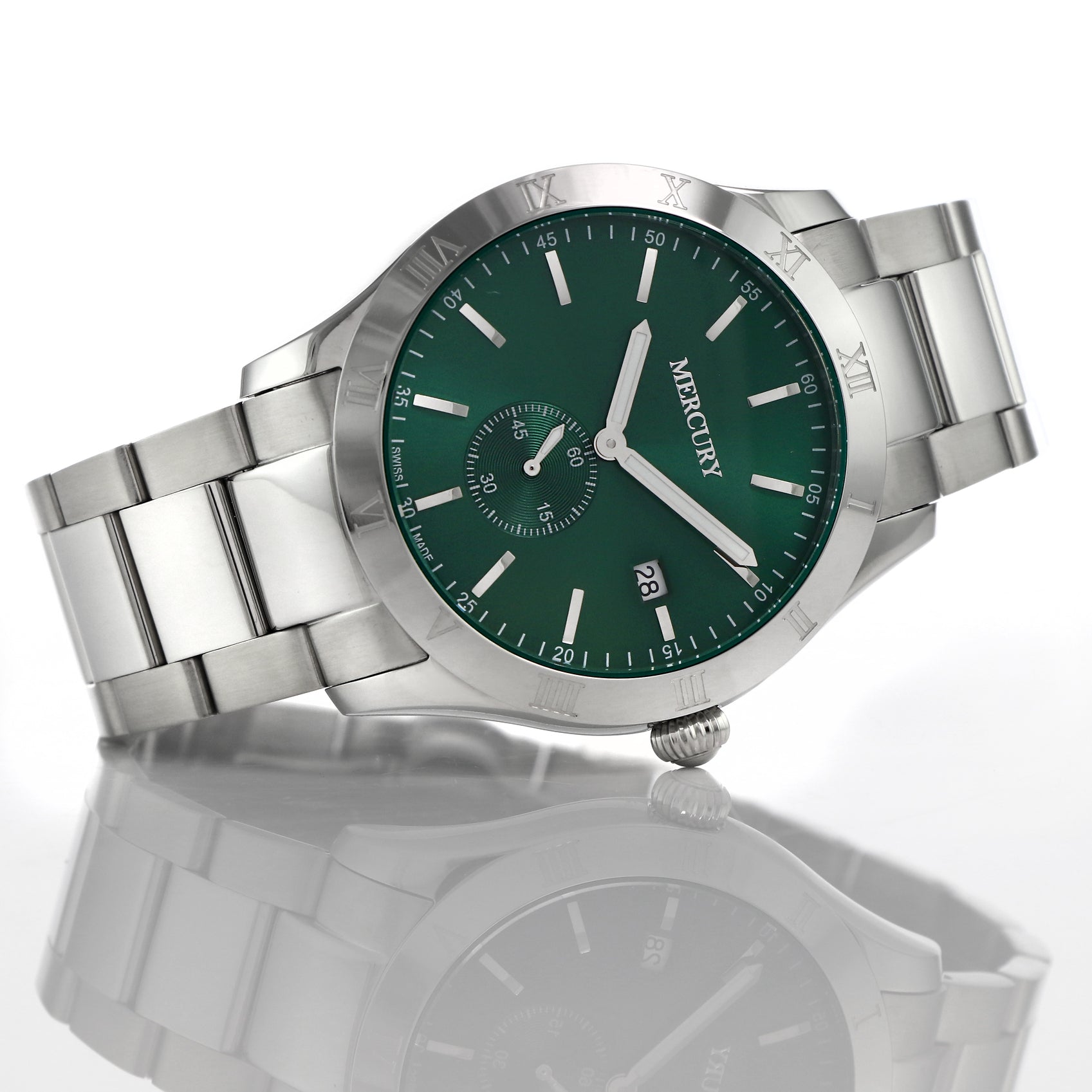 ساعة ميركوري الرجالية السويسرية بحركة كوارتز ولون مينا أخضر - MER-0054
