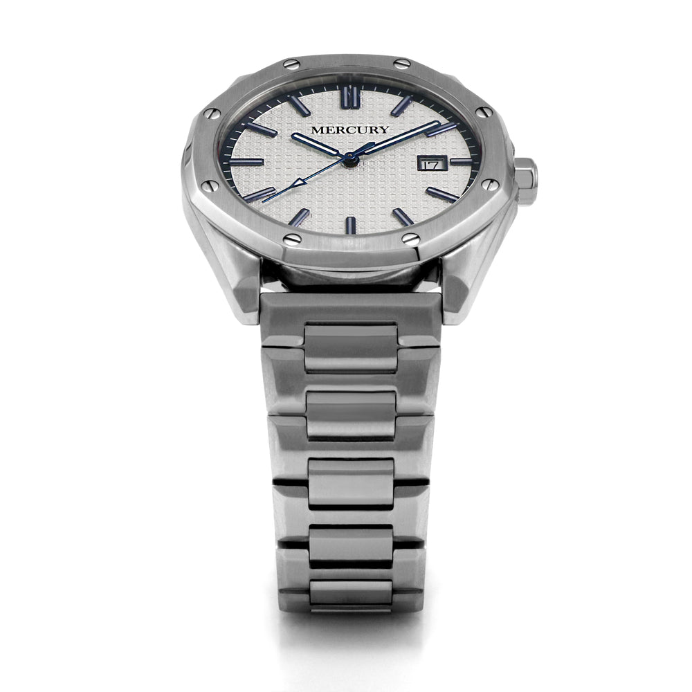 ساعة ميركوري الرجالية بحركة كوارتز ولون مينا أبيض - MER-0096