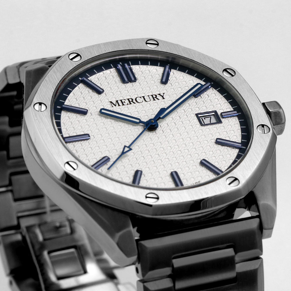 ساعة ميركوري الرجالية بحركة كوارتز ولون مينا أبيض - MER-0096