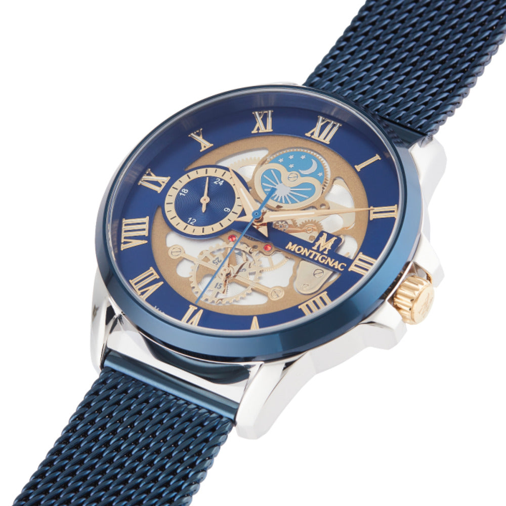 ساعة مونتنياك الرجالية بحركة كوارتز ولون مينا  أزرق (هيكل مكشوف) - MNG-0015