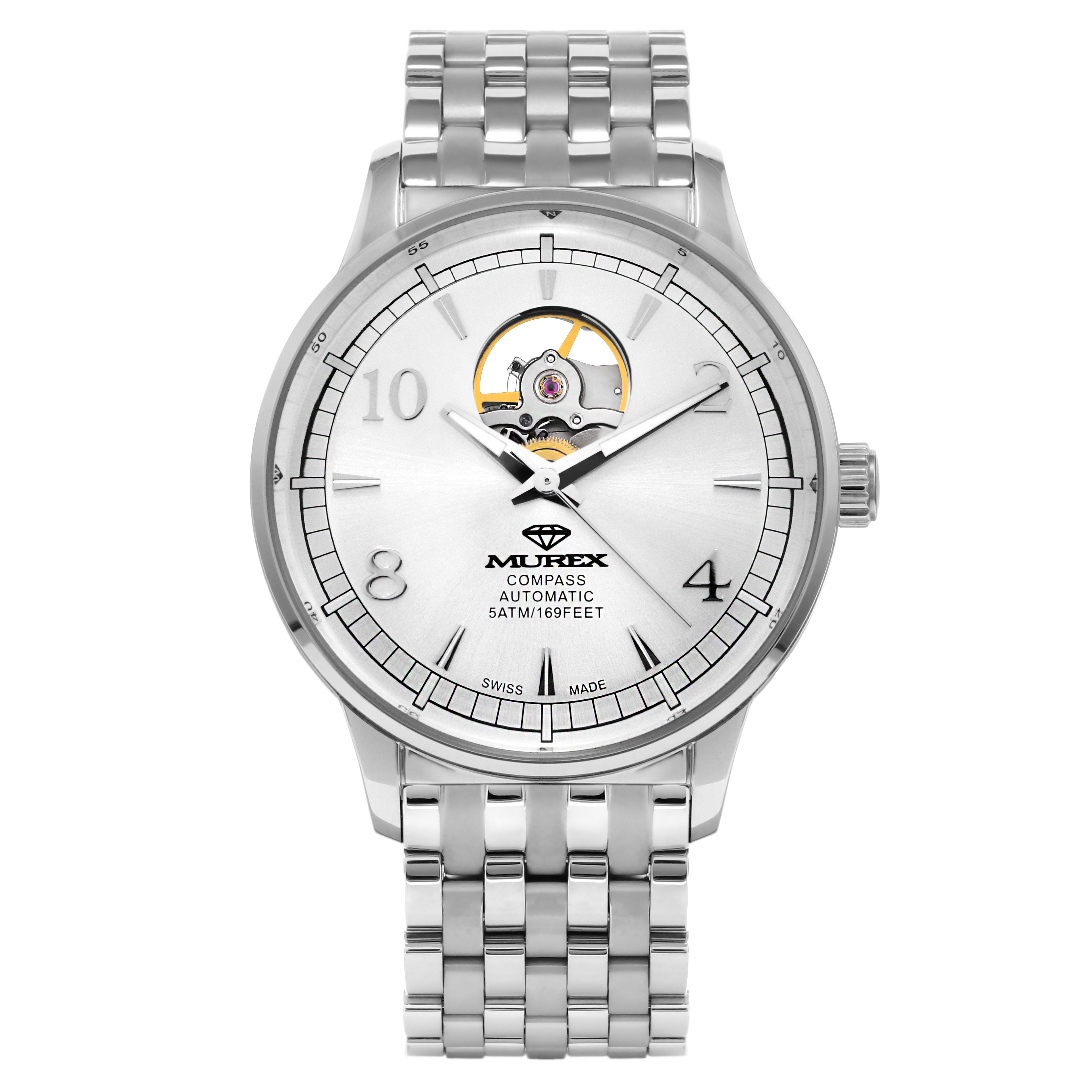 ساعة موريكس الرجالية بحركة أوتوماتيكية ولون مينا أبيض - MUR-0121