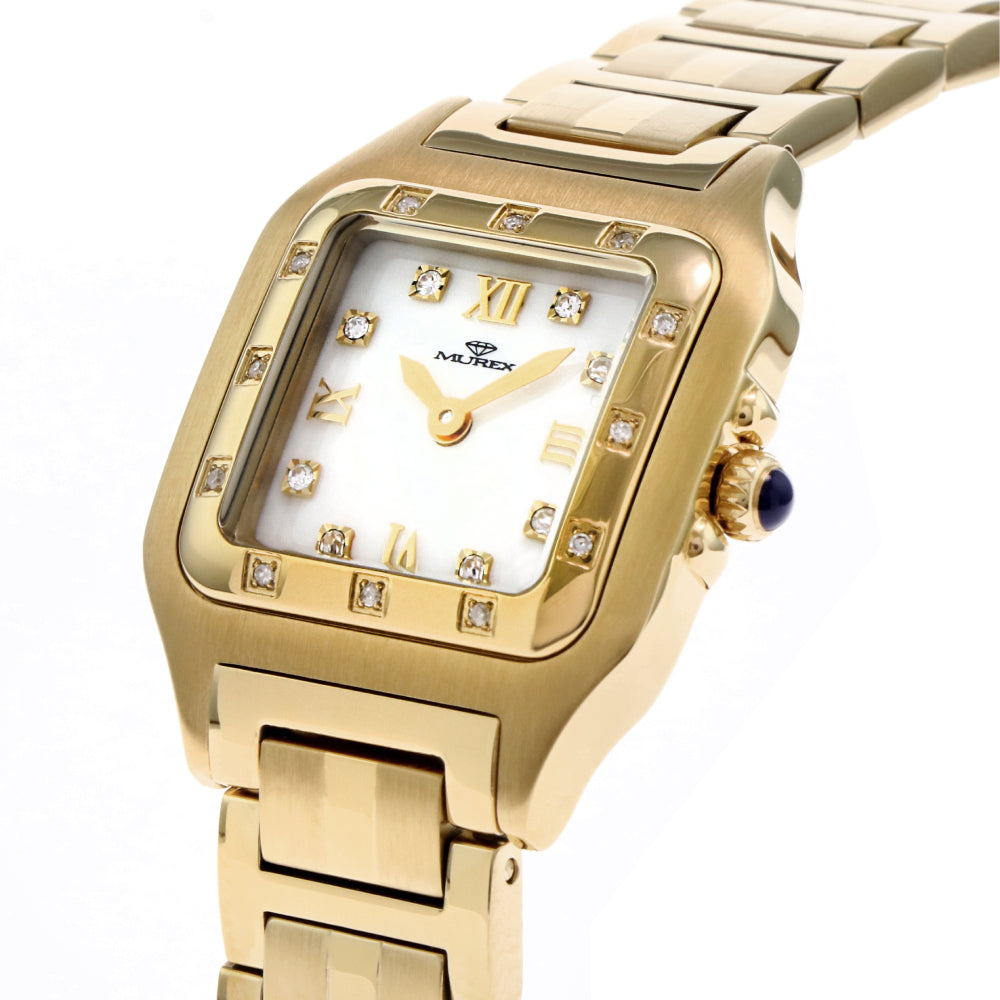 ساعة موريكس النسائية بحركة كوارتز ولون مينا أبيض لؤلؤي - MUR-0098 (20/D 0.12CT)