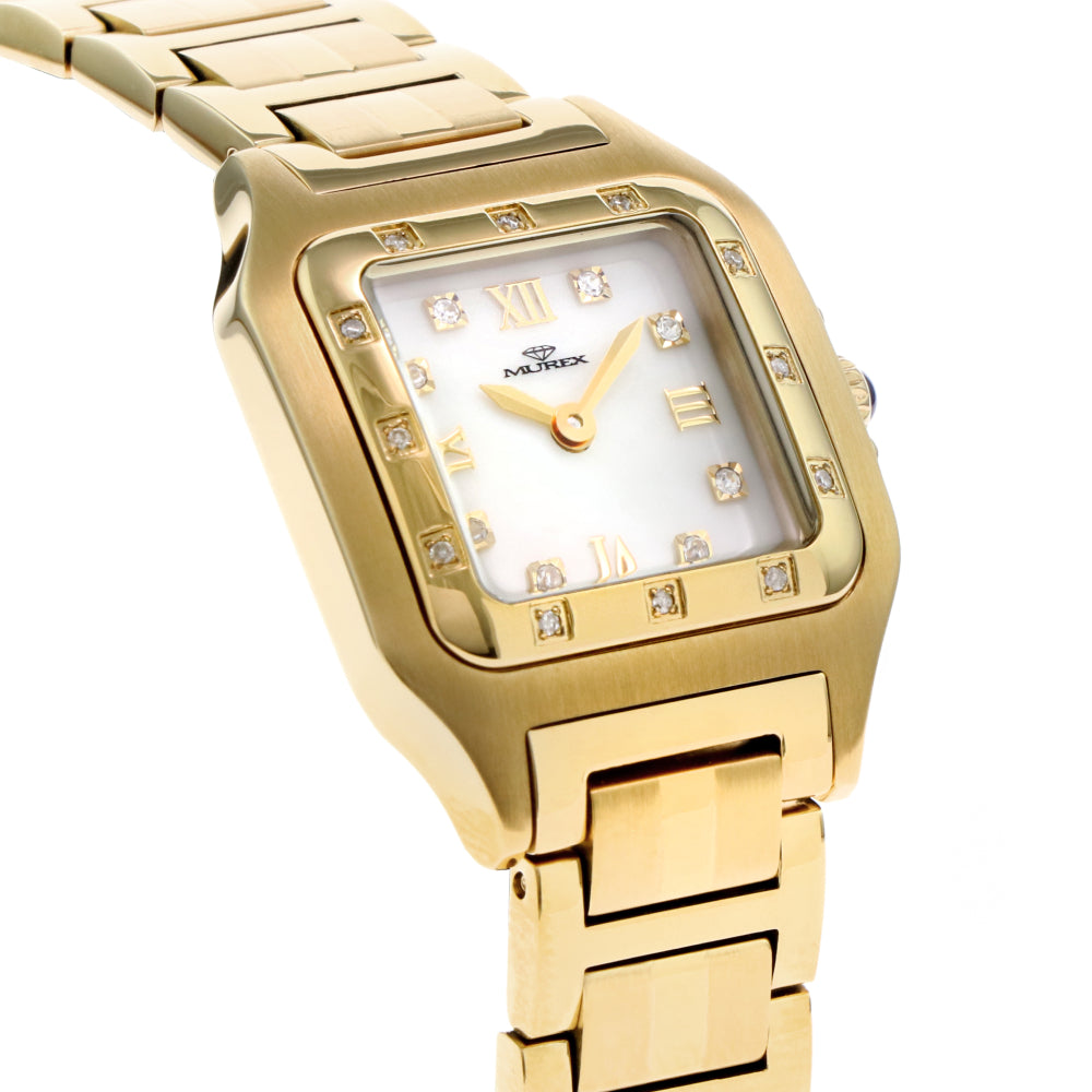 ساعة موريكس النسائية بحركة كوارتز ولون مينا أبيض لؤلؤي - MUR-0098 (20/D 0.12CT)
