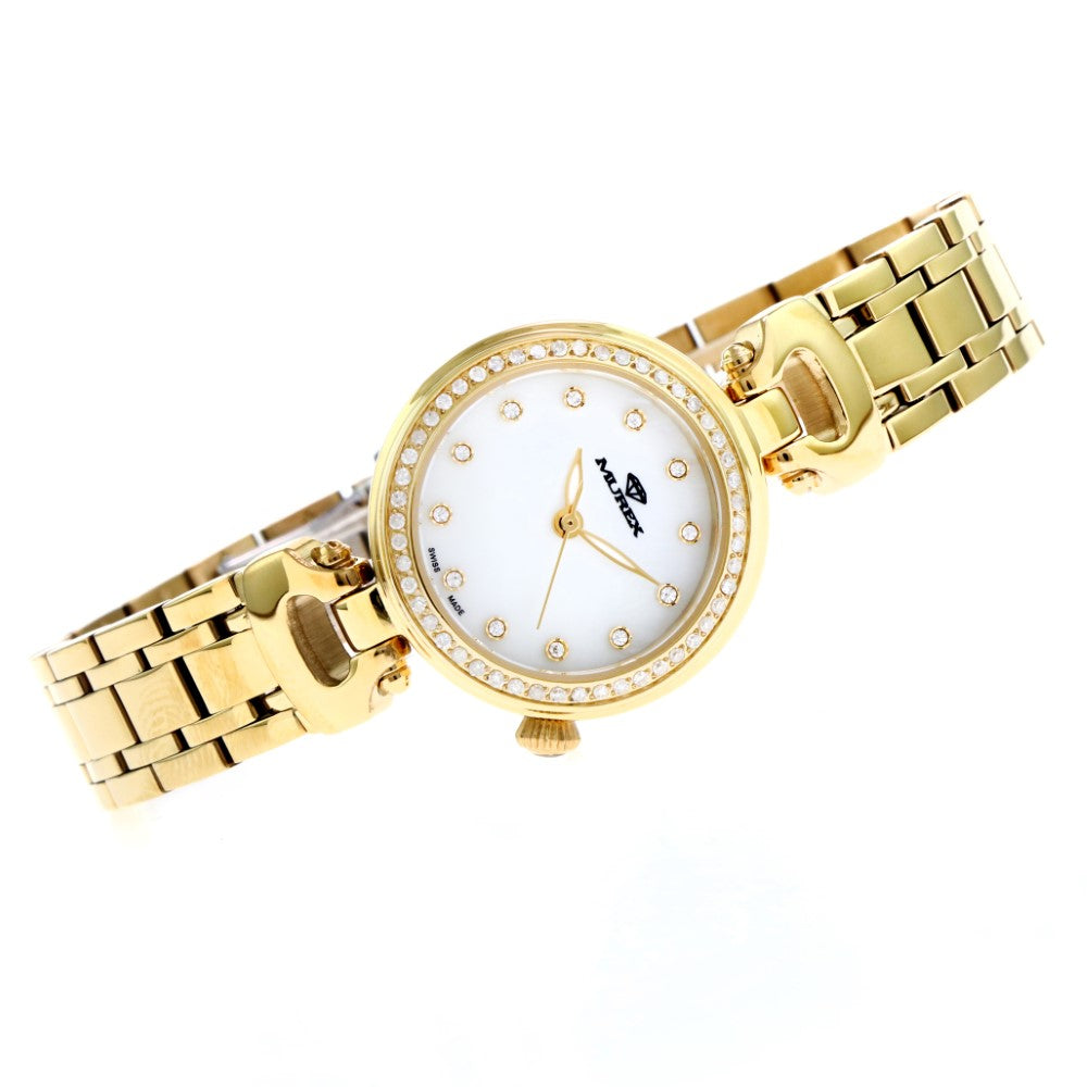 ساعة موريكس النسائية بحركة كوارتز ولون مينا أبيض لؤلؤي - MUR-0084 (50/D 0.26CT)