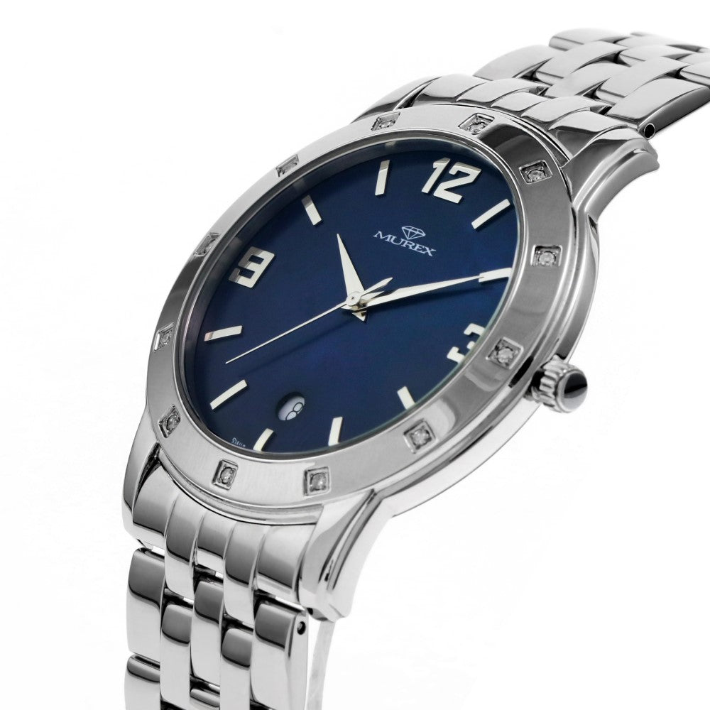 ساعة موريكس الرجالية بحركة كوارتز ولون مينا أزرق - MUR-0102 (12/D 0.10CT)