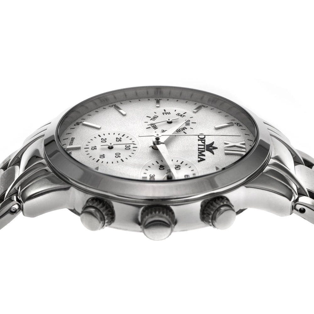 ساعة أوبتيما الرجالية السويسرية بحركة كوارتز ولون مينا أبيض - OPT-0004