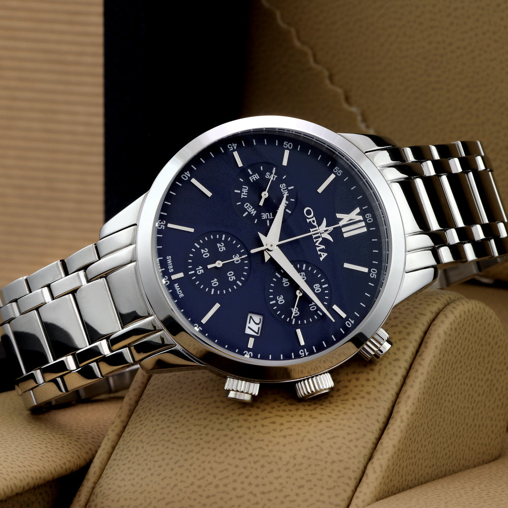 ساعة أوبتيما الرجالية السويسرية بحركة كوارتز ولون مينا أزرق - OPT-0005