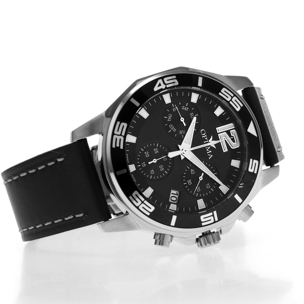 ساعة أوبتيما الرجالية بحركة كوارتز ولون مينا أسود - OPT-0124