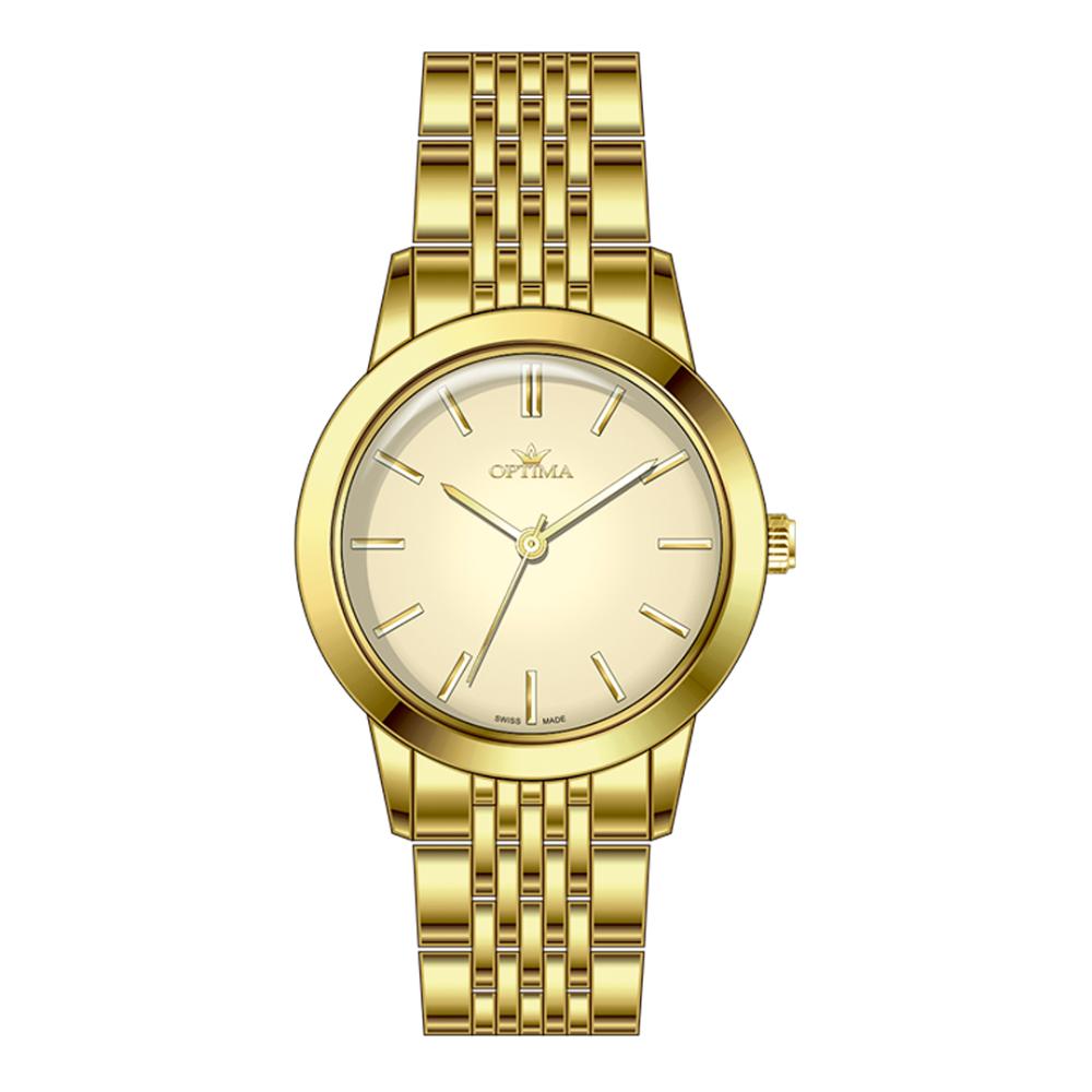 ساعة أوبتيما النسائية بحركة كوارتز ومينا أبيض – OPT-0067