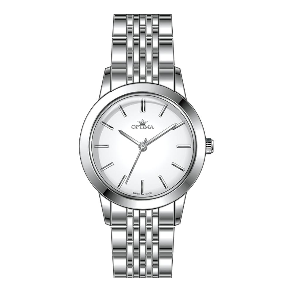 ساعة أوبتيما النسائية بحركة كوارتز ومينا أبيض – OPT-0065