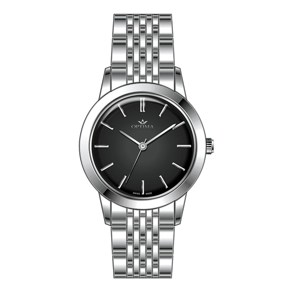 ساعة أوبتيما النسائية بحركة كوارتز ومينا أسود – OPT-0066