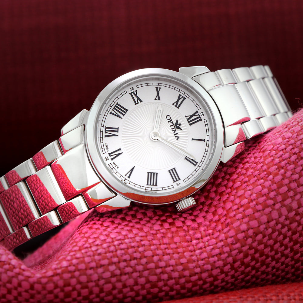 ساعة أوبتيما النسائية السويسرية بحركة كوارتز ولون مينا أبيض - OPT-0016