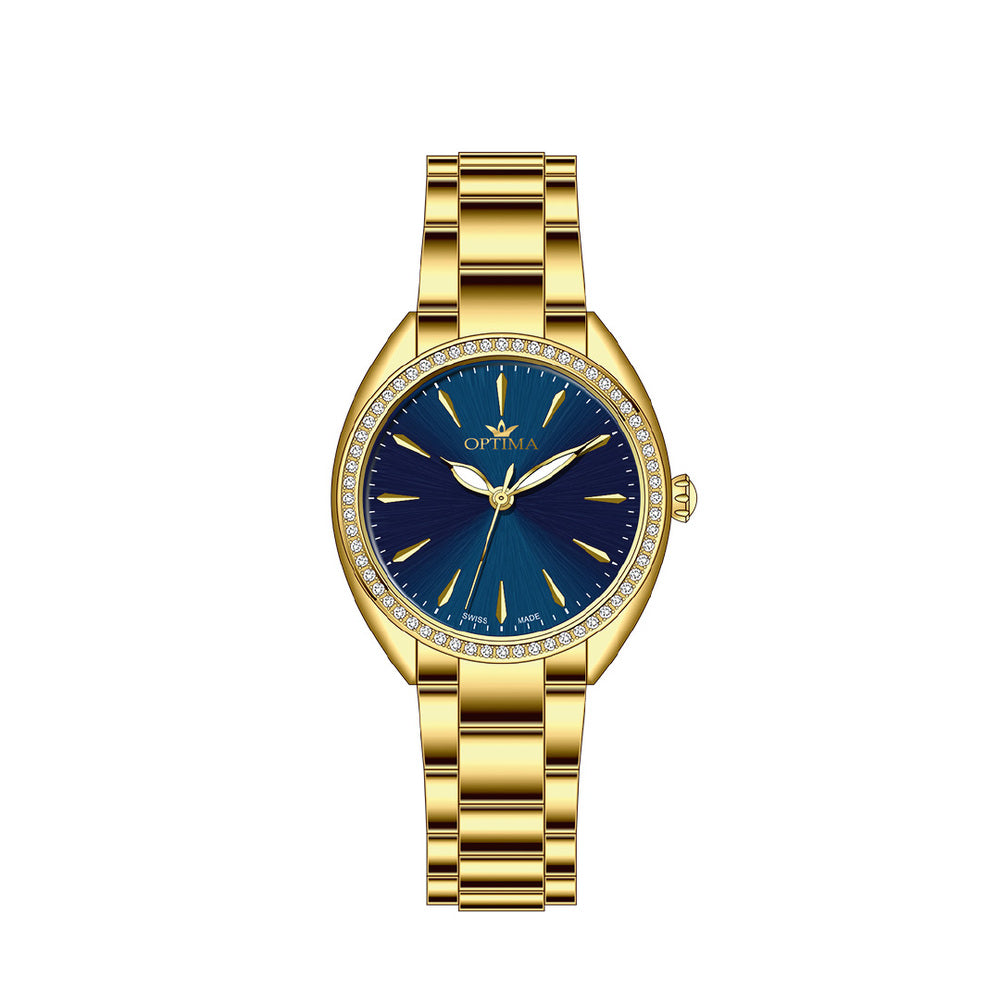 ساعة أوبتيما النسائية السويسرية بحركة كوارتز ولون مينا أزرق - OPT-0033