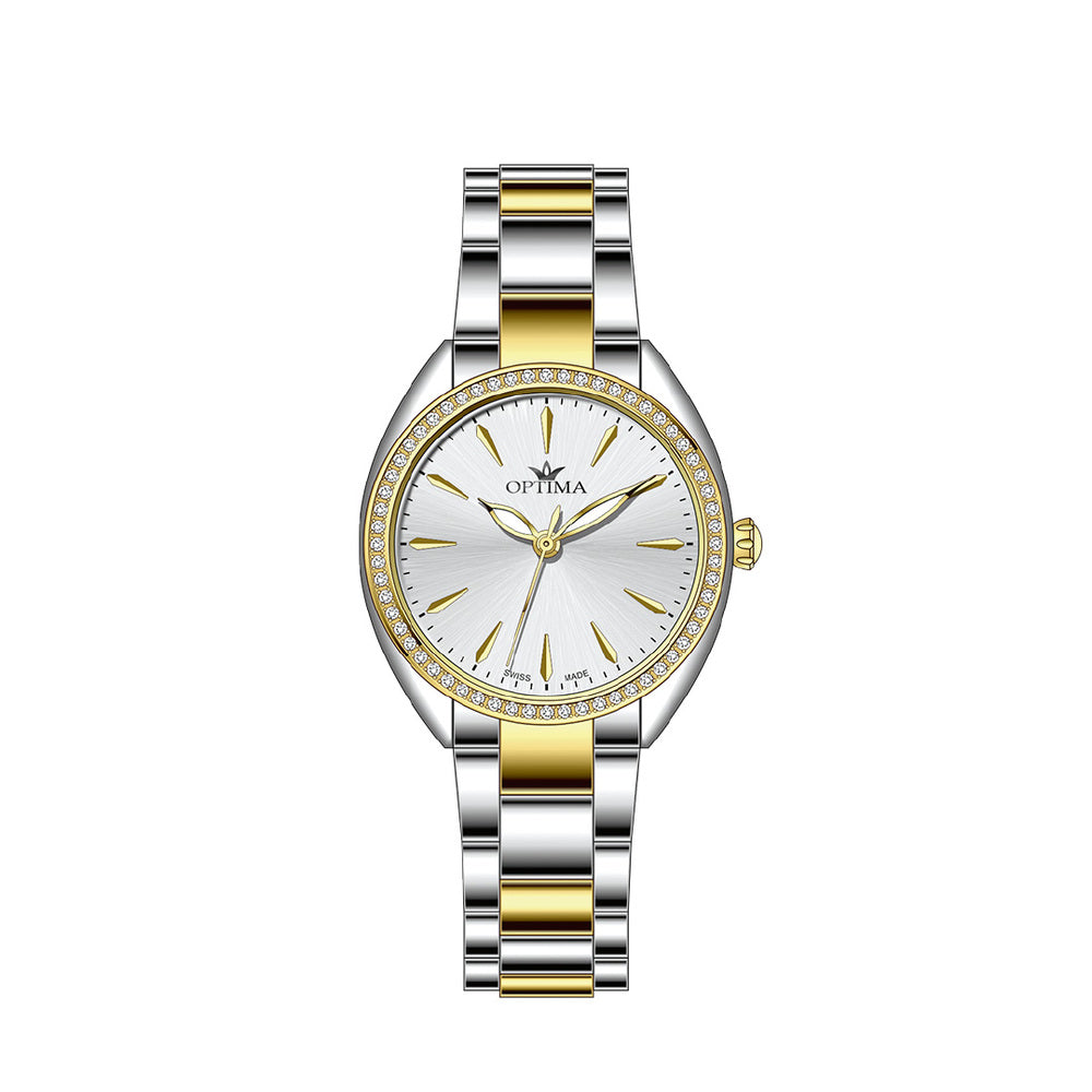 ساعة أوبتيما النسائية السويسرية بحركة كوارتز ولون مينا أبيض - OPT-0034