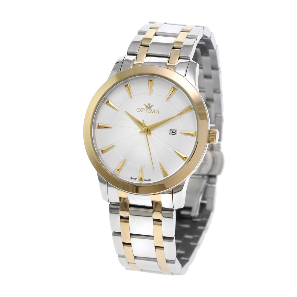 ساعة أوبتيما الرجالية السويسرية بحركة كوارتز ولون مينا أبيض - OPT-0038