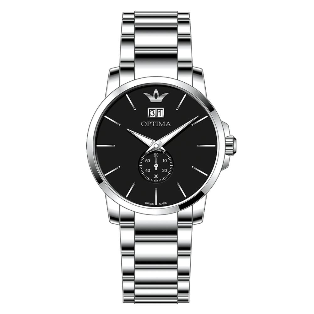 ساعة أوبتيما الرجالية بحركة كوارتز ومينا أسود – OPT-0080