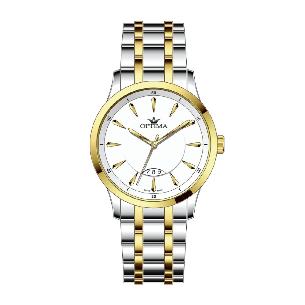 ساعة أوبتيما الرجالية بحركة كوارتز ومينا أبيض – OPT-0070