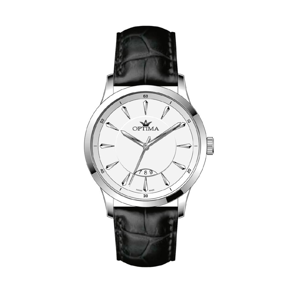 ساعة أوبتيما الرجالية بحركة كوارتز ومينا أبيض – OPT-0073