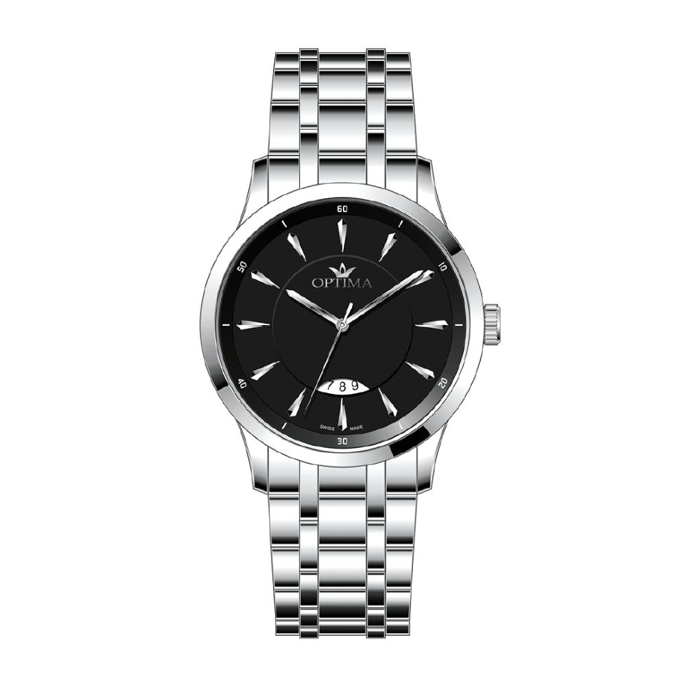 ساعة أوبتيما الرجالية بحركة كوارتز ومينا أسود – OPT-0071