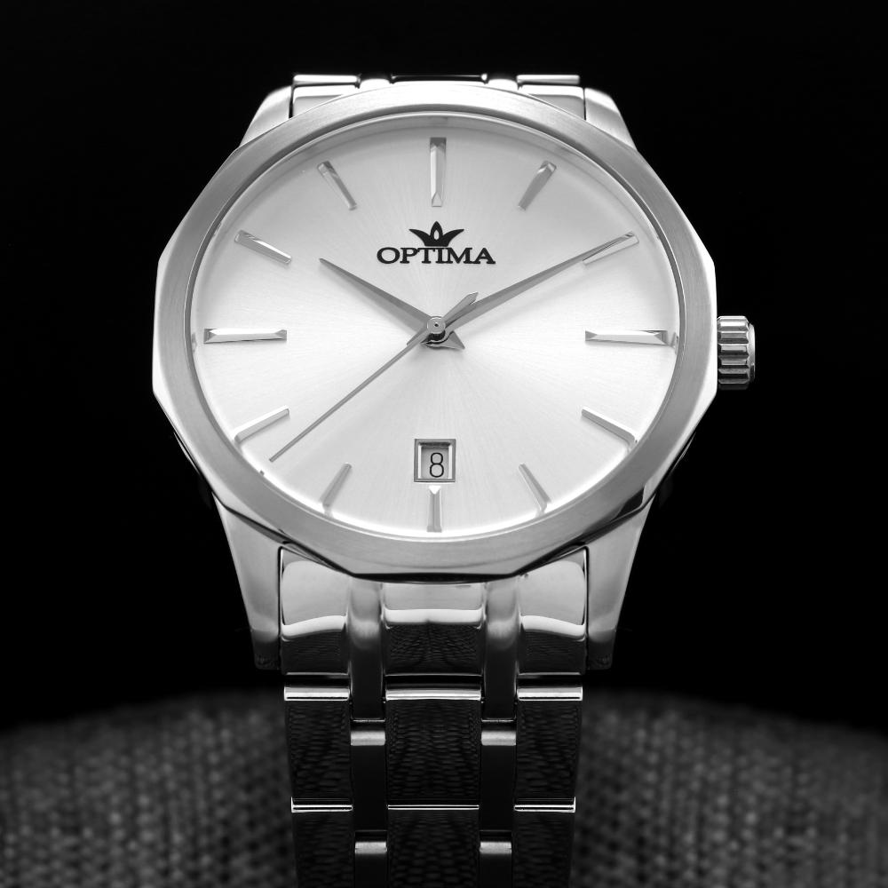 ساعة أوبتيما الرجالية بحركة كوارتز ومينا أبيض – OPT-0099