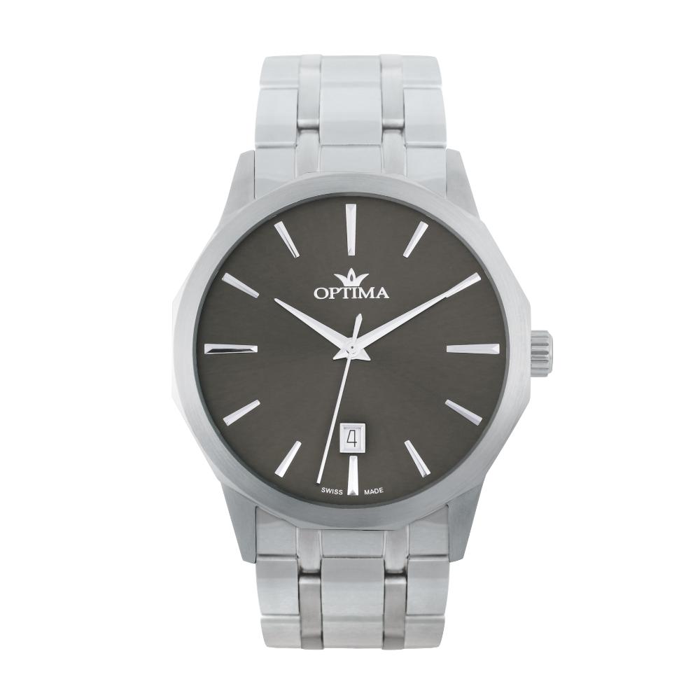 ساعة أوبتيما الرجالية بحركة كوارتز ومينا رمادي – OPT-0100