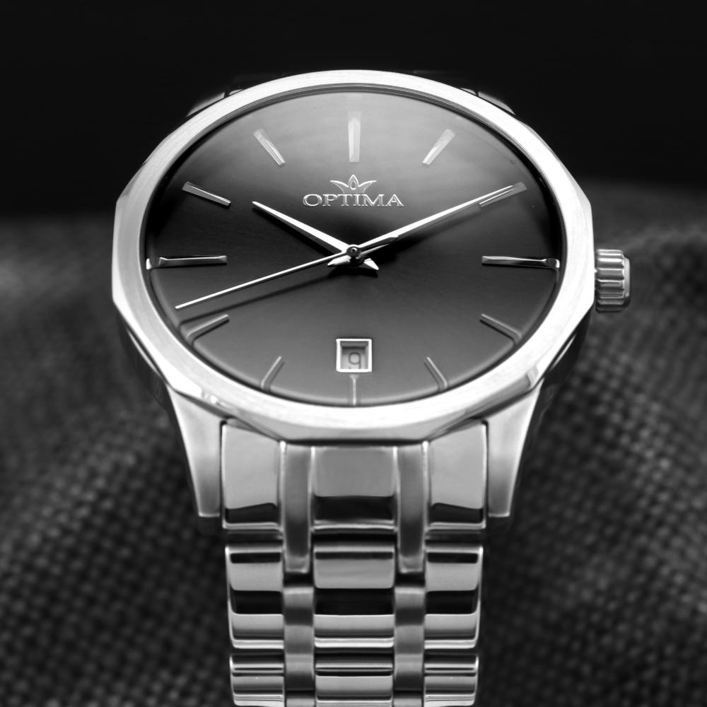 ساعة أوبتيما الرجالية بحركة كوارتز ومينا رمادي – OPT-0100