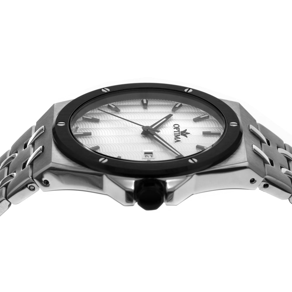 ساعة أوبتيما الرجالية السويسرية بحركة كوارتز ولون مينا أبيض - OPT-0062
