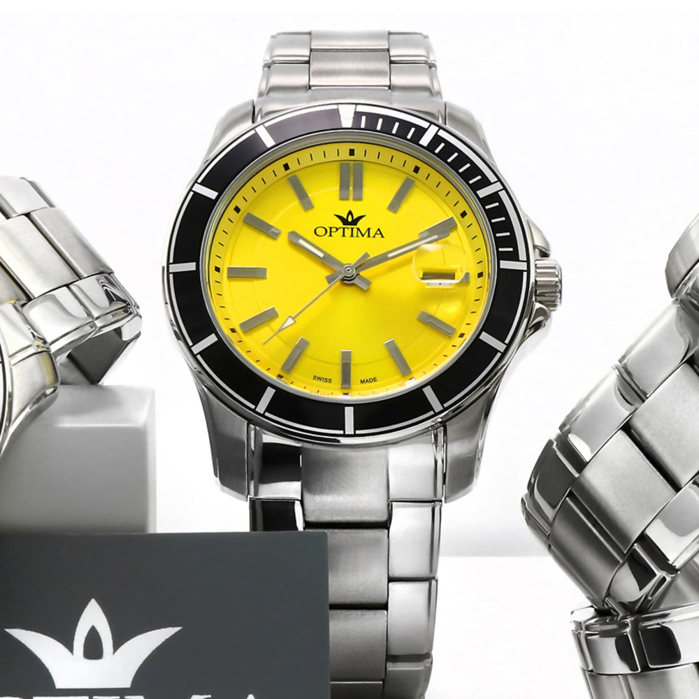 ساعة أوبتيما الرجالية بحركة كوارتز ولون مينا أصفر- OPT-0123
