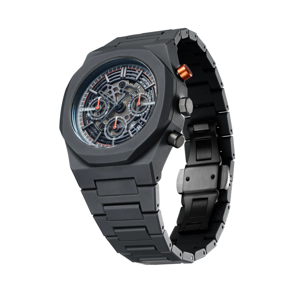ساعة دي وان ميلانو الرجالية بوليكرونو كوارتز بميناء رمادي داكن - ML-0393