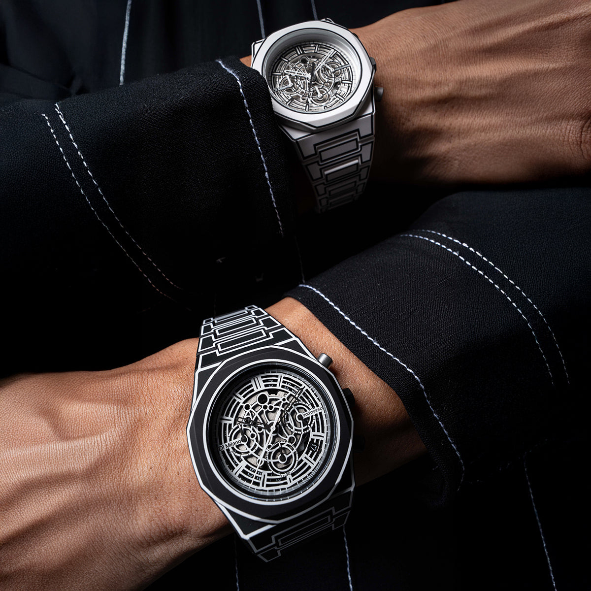 D1 Milano Men's Montre Chrono Quartz Watch with White Sketch Dial - ML-0409