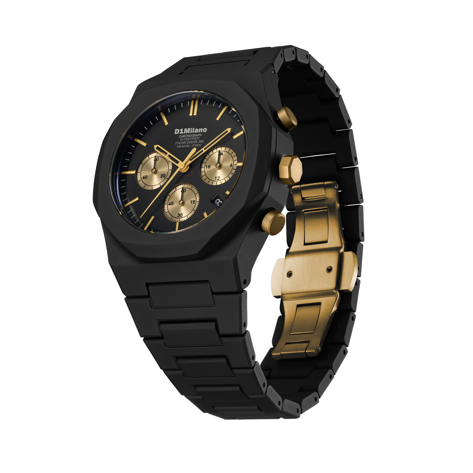 ساعة دي وان ميلانو الرجالية بحركة كوارتز ومينا أسود مطفي مع ذهبي ML-0422