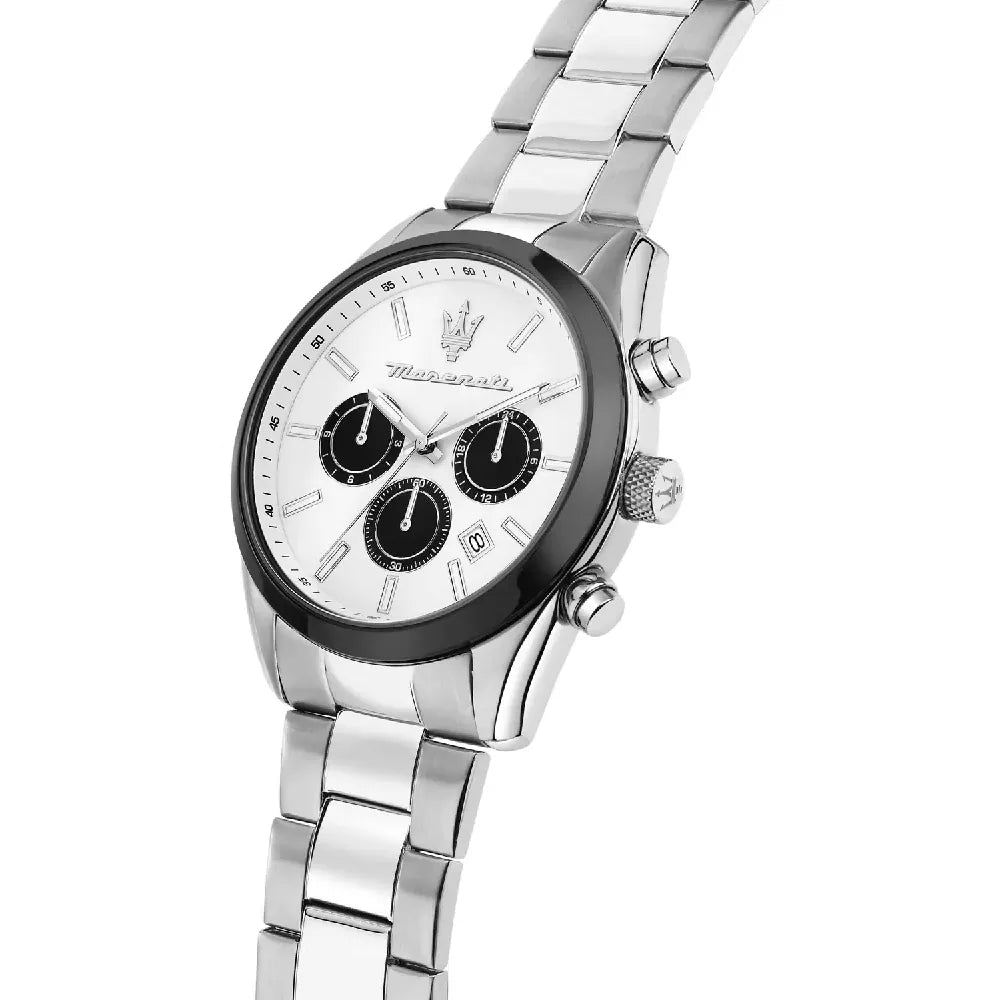 ساعة مازيراتي الرجالية وبحركة كوارتز كرونوغراف بمينا أبيض MAS-0050