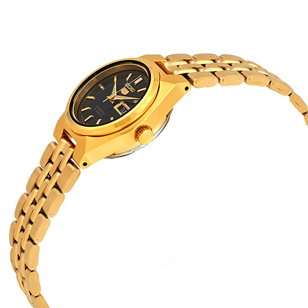 ساعة سيكو 5 أوتوماتيك 21 جوهرة للسيدات بميناء أسود SEIKO-0043