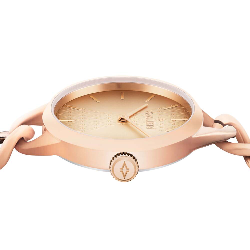 ساعة أفاليري النسائية بحركة كوارتز ولون مينا ذهبي وردي - AV-2334B