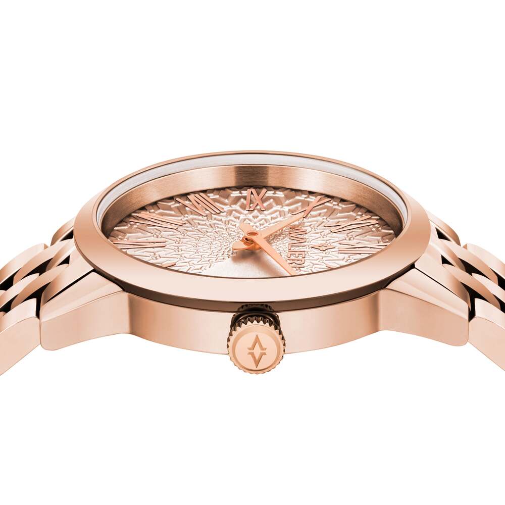 ساعة أفاليري النسائية بحركة كوارتز ولون مينا ذهبي وردي - AV-2358B