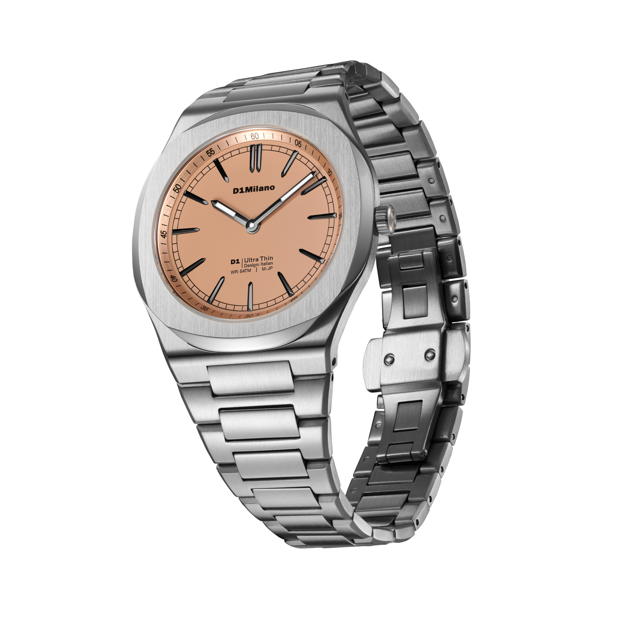 ساعة دي وان ميلانو الرجالية بحركة كوارتز ومينا وردي فاتح بتشطيب رملي ML-0427