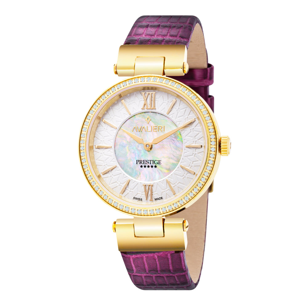 ساعة أفاليري برستيج النسائية بحركة كوارتز السويسرية ولون مينا أبيض - AP-0036