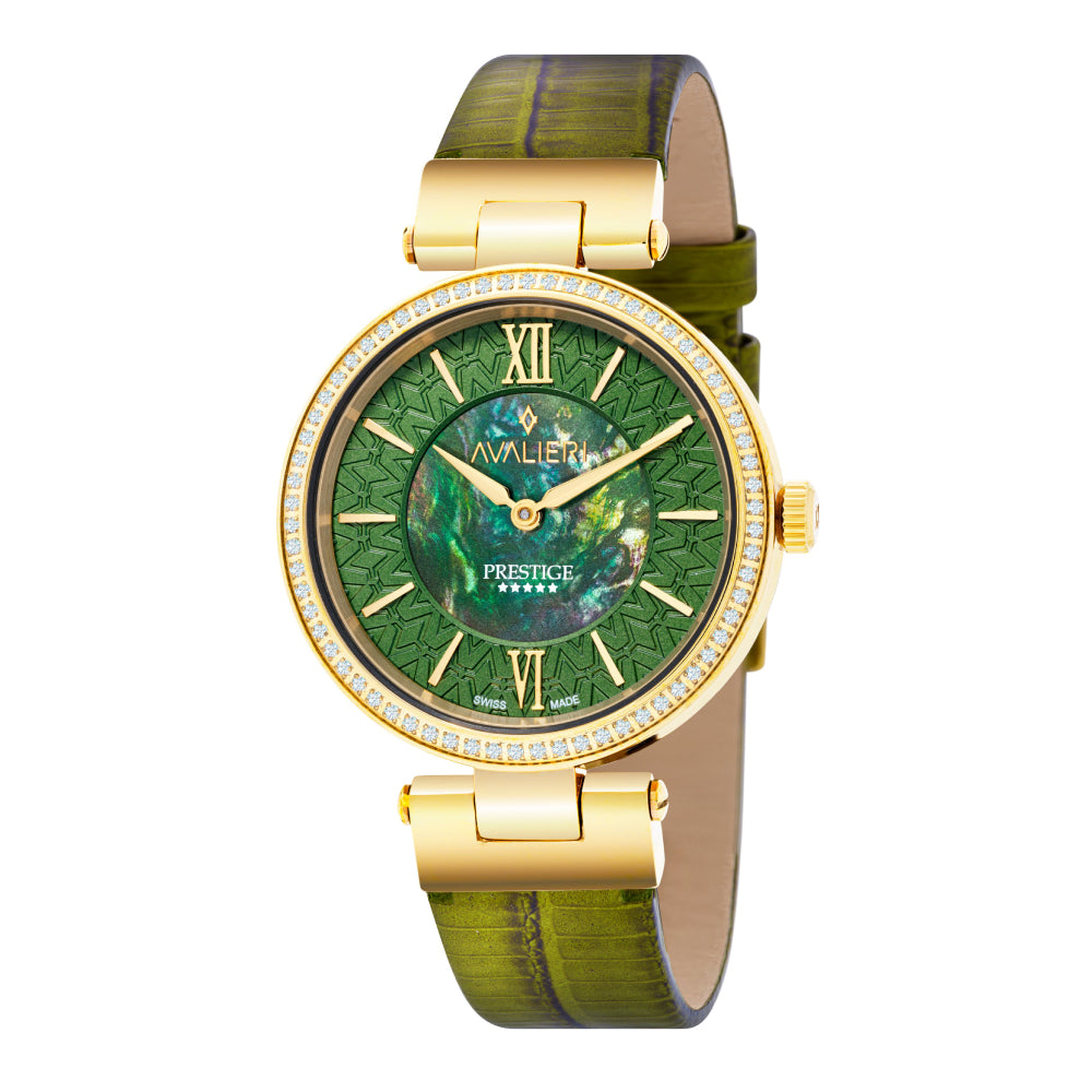 ساعة أفاليري برستيج النسائية بحركة كوارتز السويسرية ولون مينا أخضر - AP-0038