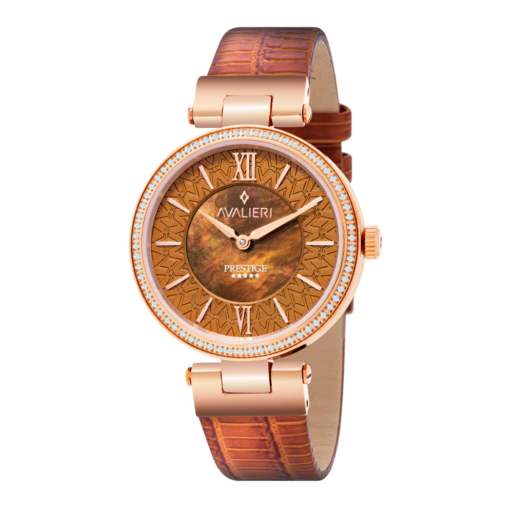 ساعة أفاليري برستيج النسائية بحركة كوارتز السويسرية ولون مينا بني - AP-0039
