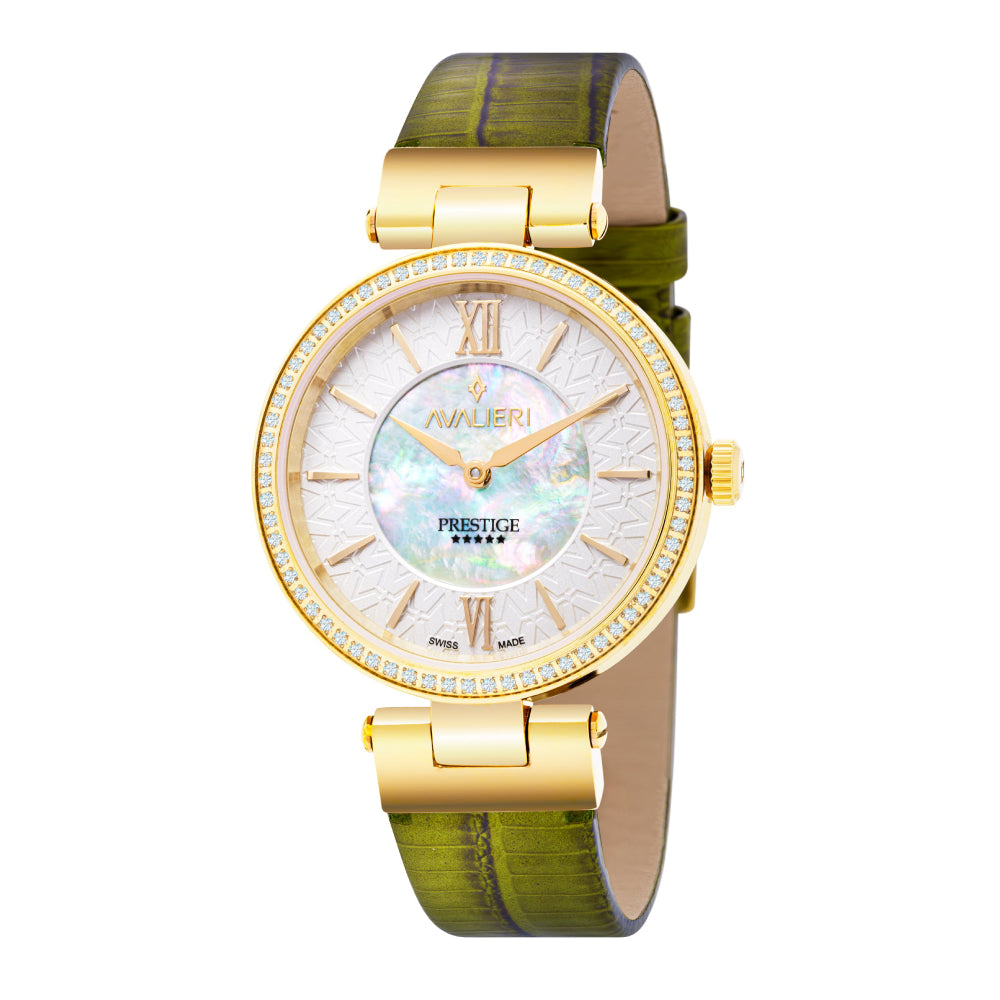 ساعة أفاليري برستيج النسائية بحركة كوارتز السويسرية ولون مينا أبيض - AP-0040