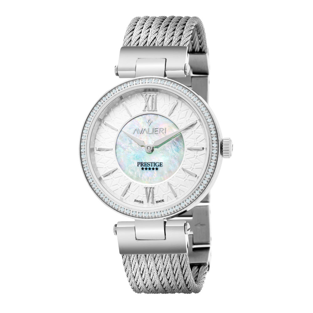 ساعة أفاليري برستيج النسائية بحركة كوارتز السويسرية ولون مينا أبيض - AP-0041