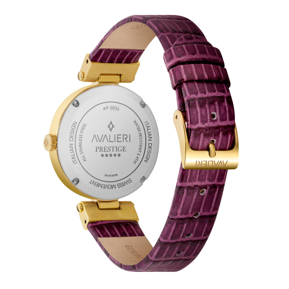 ساعة أفاليري برستيج النسائية بحركة كوارتز السويسرية ولون مينا أبيض - AP-0036