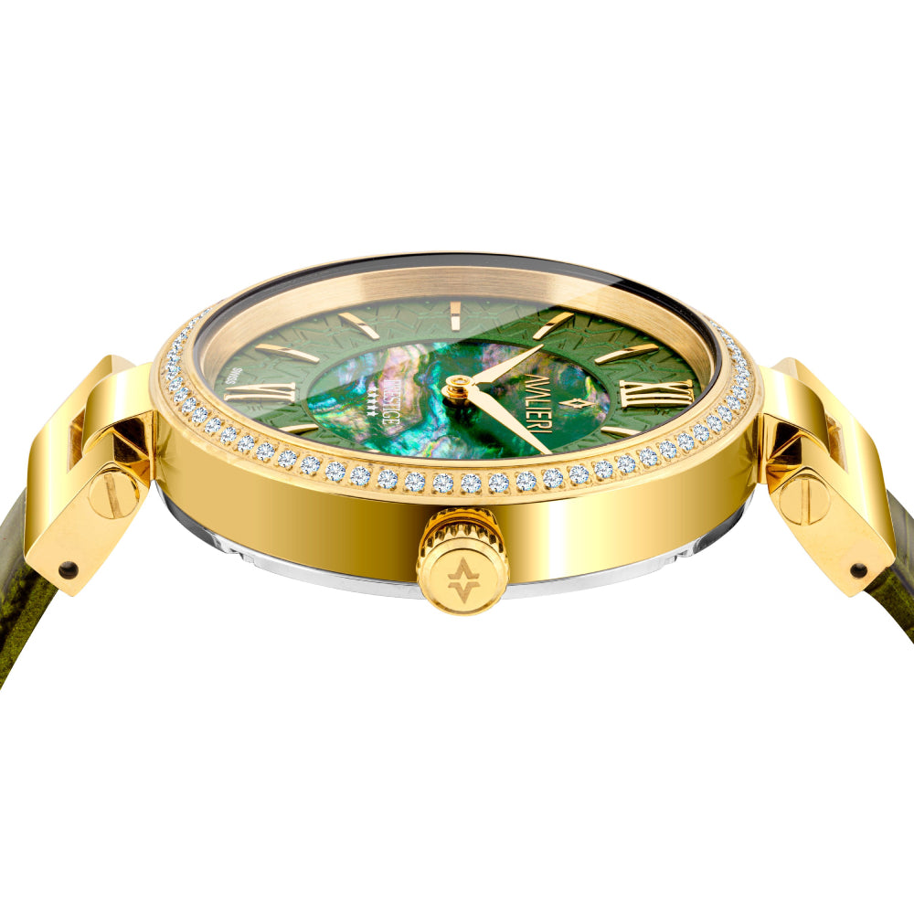 ساعة أفاليري برستيج النسائية بحركة كوارتز السويسرية ولون مينا أخضر - AP-0038