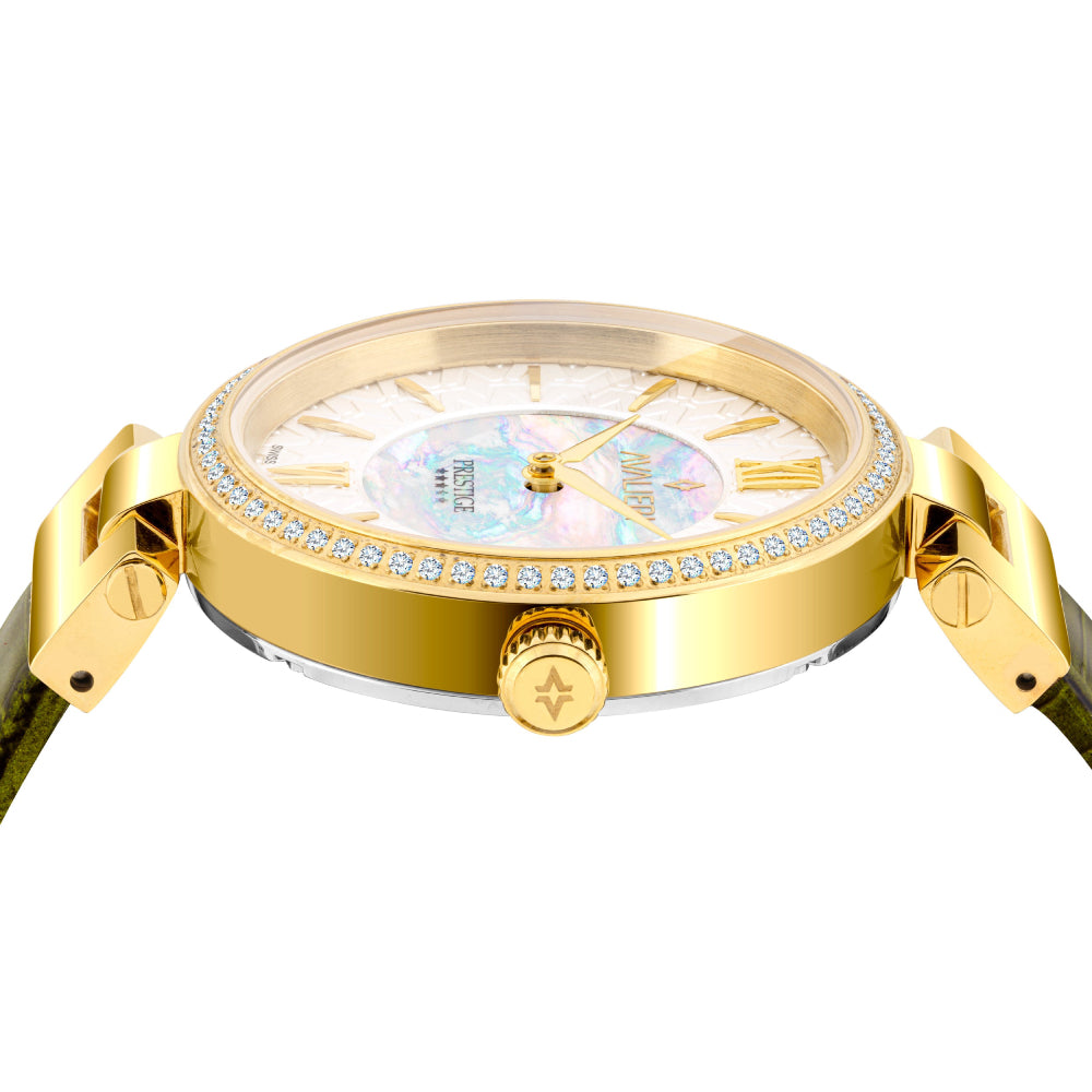 ساعة أفاليري برستيج النسائية بحركة كوارتز السويسرية ولون مينا أبيض - AP-0040