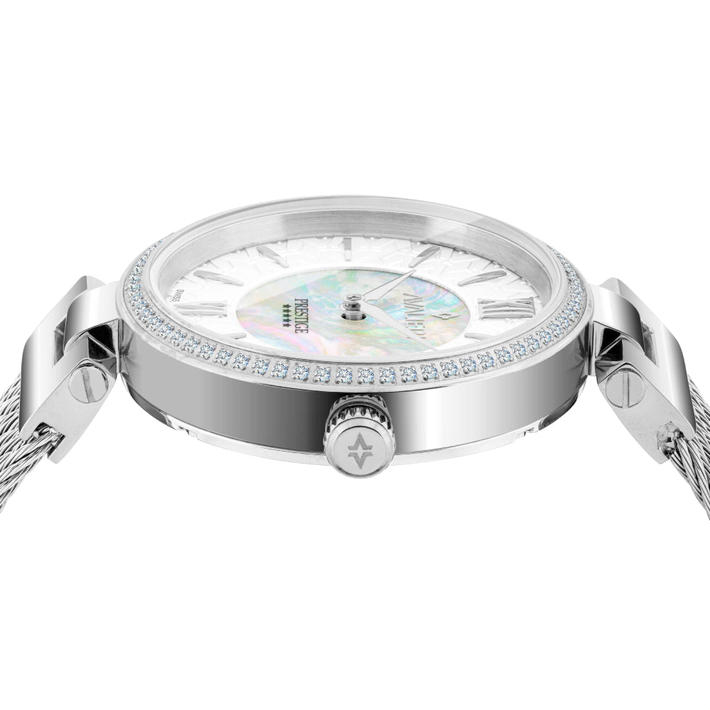 ساعة أفاليري برستيج النسائية بحركة كوارتز السويسرية ولون مينا أبيض - AP-0041