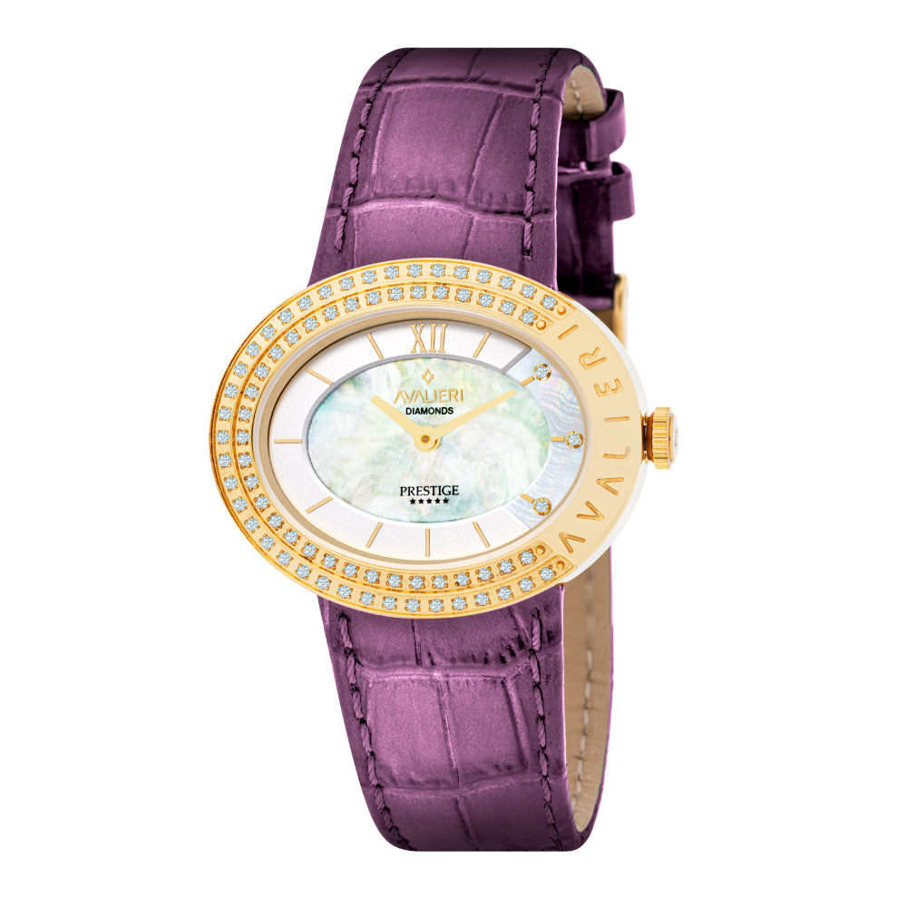 ساعة أفاليري برستيج النسائية بحركة كوارتز السويسرية ولون مينا أبيض - AP-0012 (73/D 0.365CT )