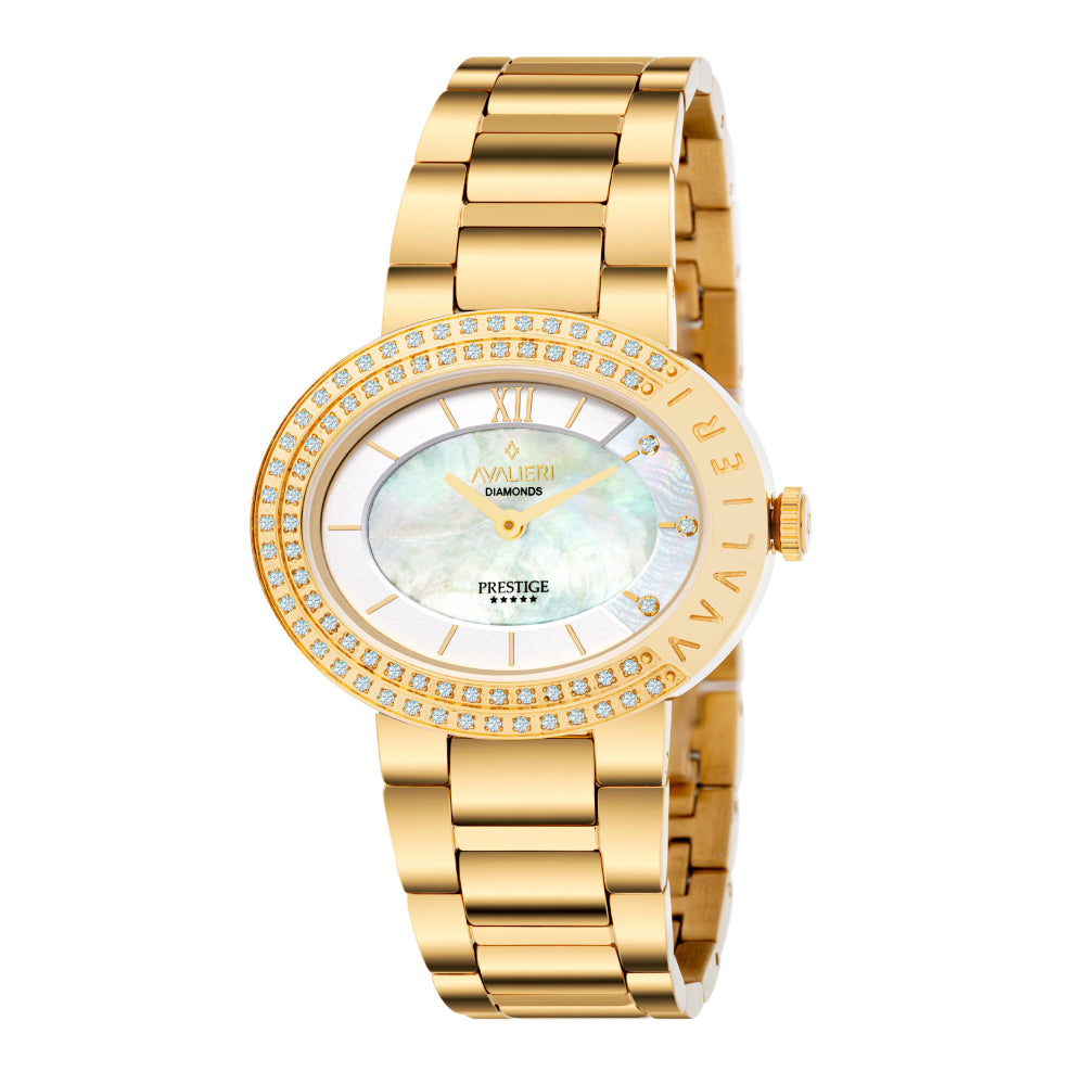 ساعة أفاليري برستيج النسائية بحركة كوارتز السويسرية ولون مينا أبيض - AP-0018 (73/D 0.365CT )