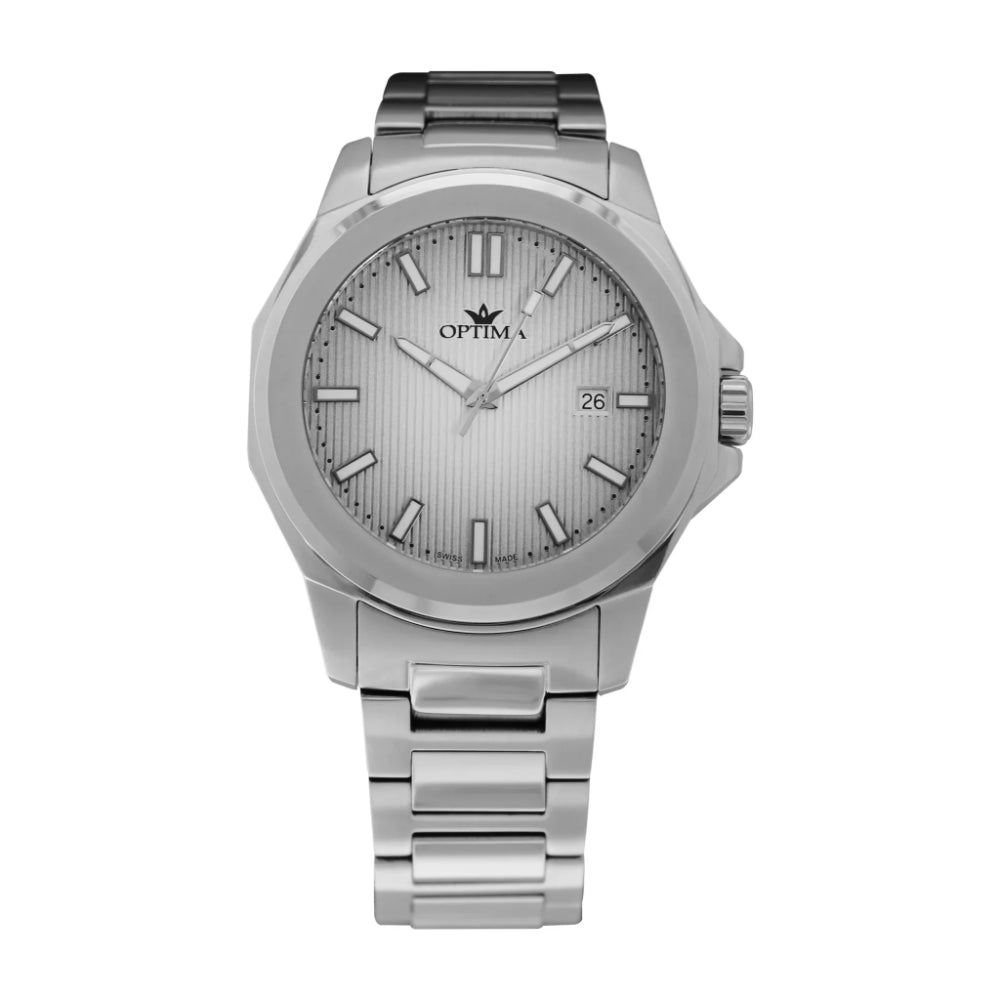 ساعة أوبتيما الرجالية السويسرية بحركة كوارتز ولون مينا أبيض - OPT-0093