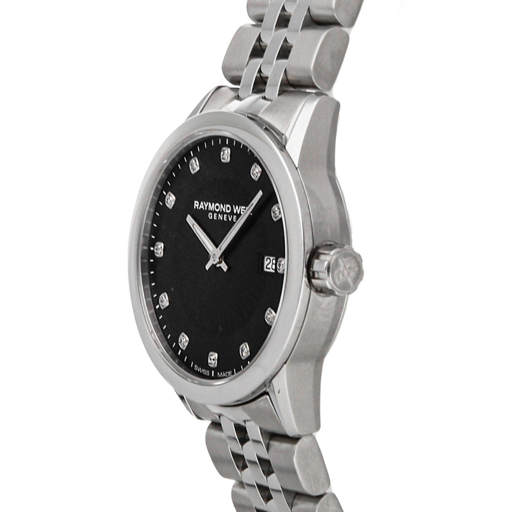 ساعة ريموند ويل النسائية بحركة كوارتز ولون مينا أسود - RW-0138 (DMND/12)